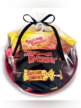 Sugar Daddy Socks Gift Basket & Mounds Lip Balm in Bow Bowl NWT
